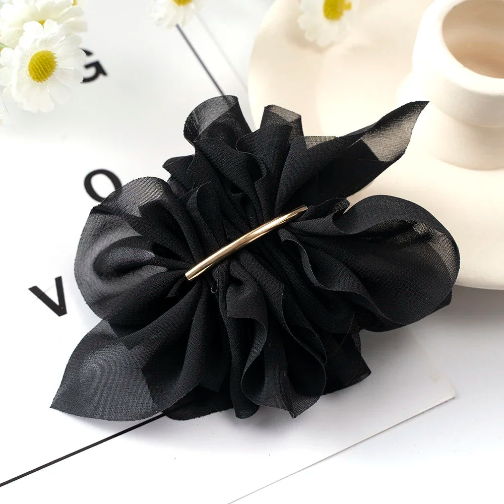 Big Spring Hair Claw Clips Women Metal Chiffon Flowers Ponytail Holder Hairpin Barrettes Fashion Girls Hair Accessories Hairgrip Oasis Select 1 black