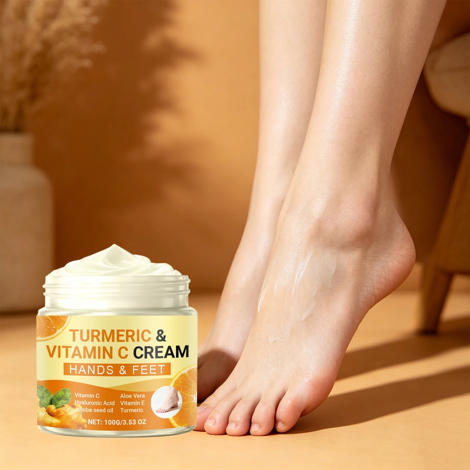Turmeric Vitamin C Moisturizing Cream for Hand and Feet Brighten Skin Tone Repairs Dry Cracked Heels Nourishes Rough Skin Care Oasis Select