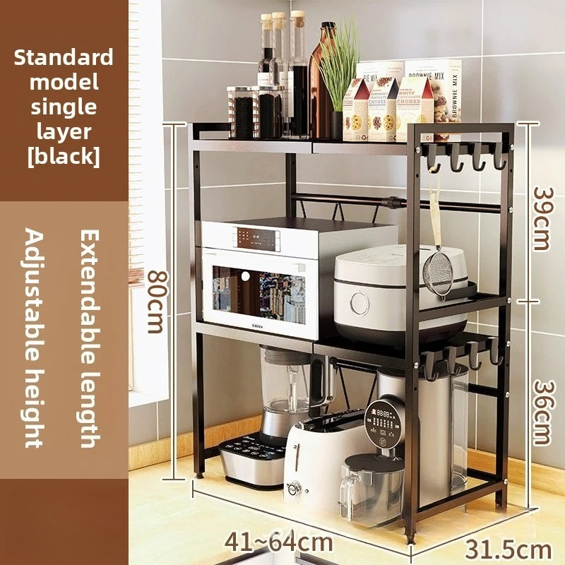 Retractable microwave oven rack, countertop, kitchen floor-to-ceiling multi-layer oven rack, household storage microwave oven Oasis Select