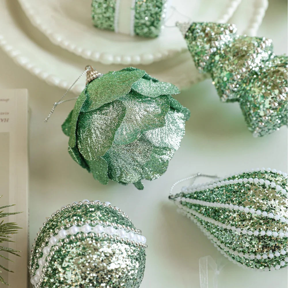 New Green Glitter Sequins Foam Christmas Ball Christmas Tree Hanging Ornaments for Home New Year Christmas Decoration Oasis Select