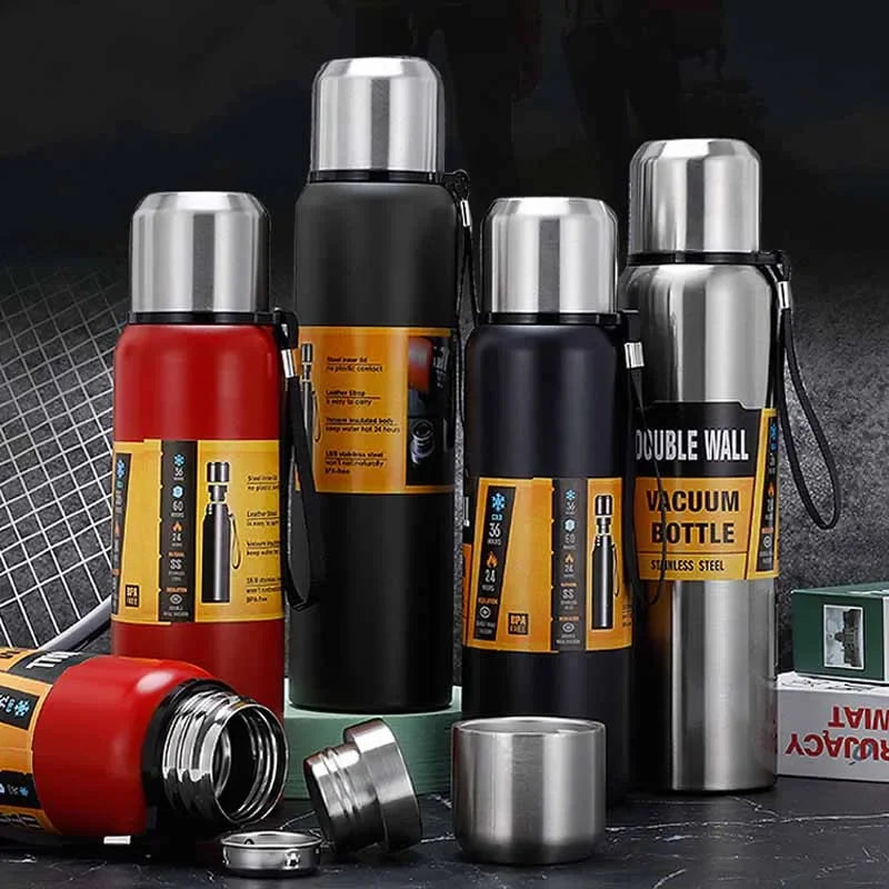 500/1000/1500ml Thermos Cup Stainless Steel Large Capacity Sports Water Bottle Vacuum Flask Portable Insulated Tumbler with Rope Oasis Select