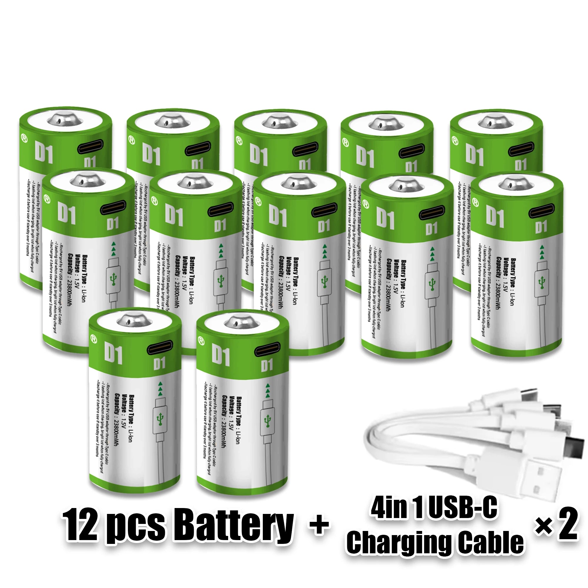 1.5V 23800mWh USB Rechargeable D Size Battery LR20 D Cell Lithium Battery for Gas Cooker Water Heater Flashlight Radios Oasis Select 12pcs batteries 4CX2 1.5V