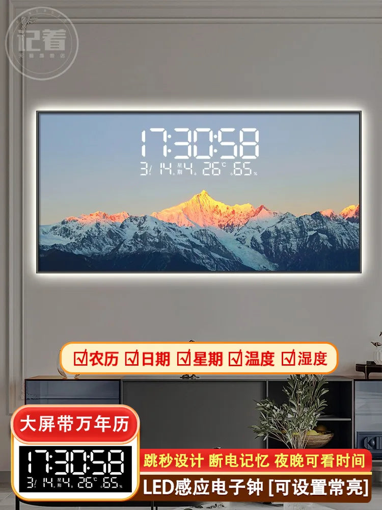 Permanent Calendar Electronic Wall Clock Guest Restaurant Decorative Painting Large Screen LED Lights Plug-in Wall Clock Oasis Select