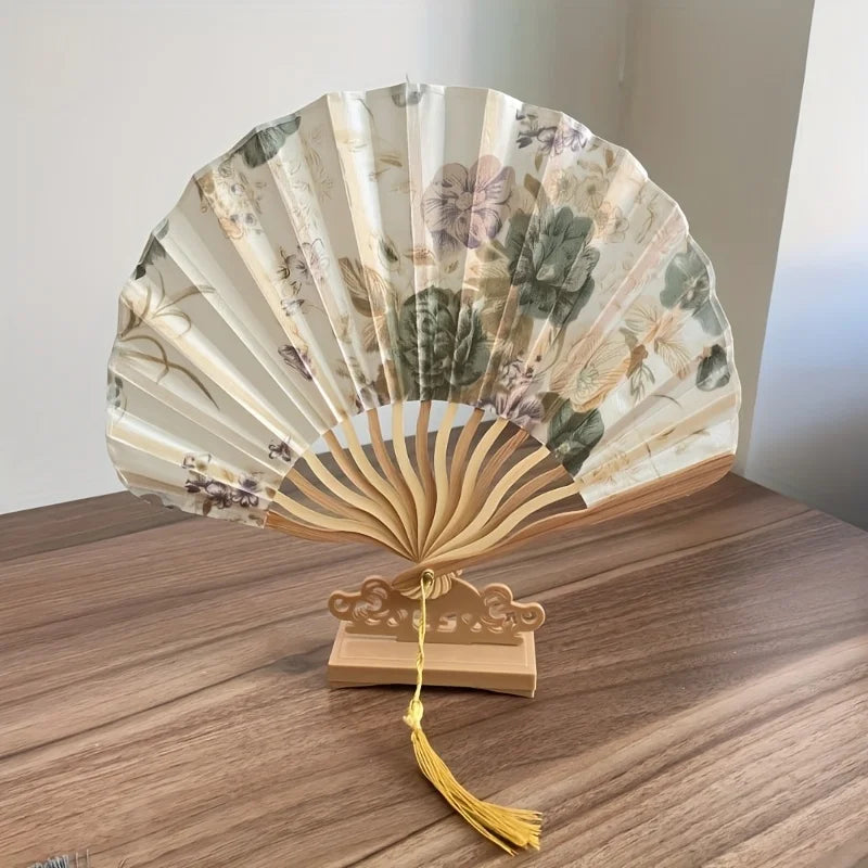 Elegant Folding Hand Fan with Floral Design, Breathable Mesh, Randomly Placed Flower Patterns, Dance Accessories, Fan Decor Oasis Select