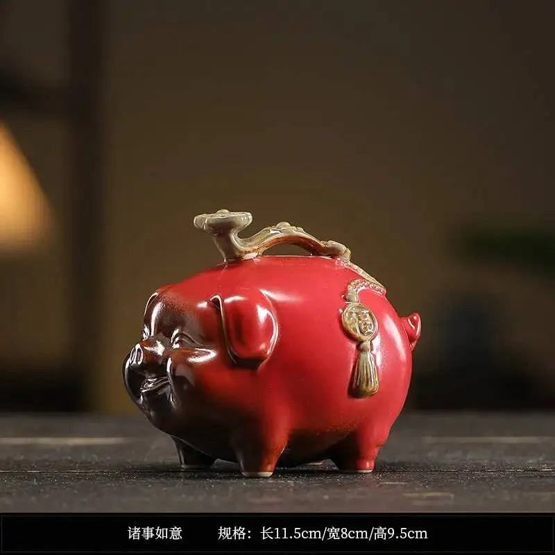 Ceramic Lucky Pig Wealth-Attracting Ornament Auspicious Tea Pet Desktop Craft Decoration Zodiac Mascot Gift Oasis Select 1