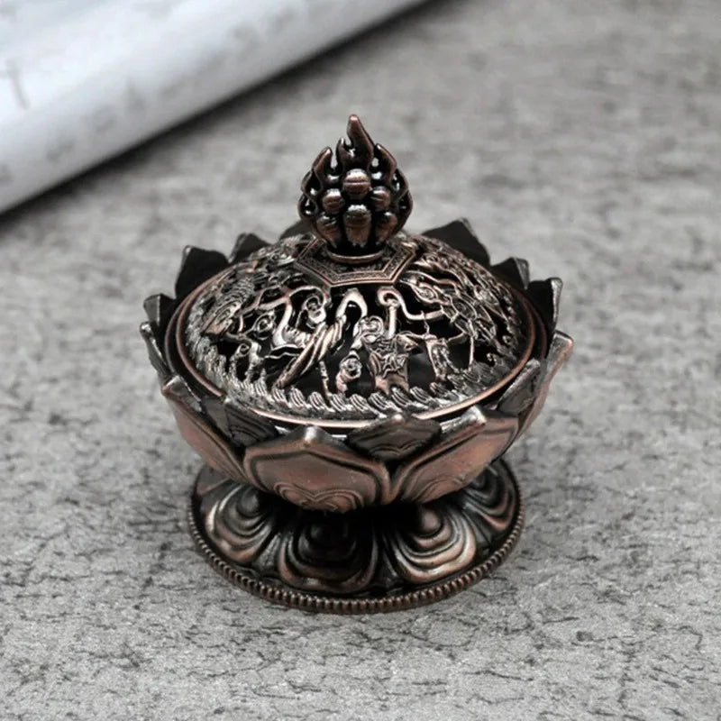 Vintage Copper Lotus Incense Burner Eight Treasures Zinc Alloy Aromatherapy Burner Sandalwood Incense Stove Oasis Select