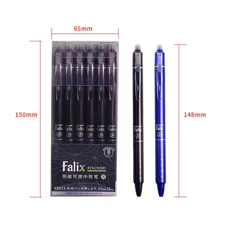 12Pcs 0.5mm Erasable Gel Pen Set Press Type Ballpoint Pen School Office Stationery Supplies Smooth Writing Oasis Select