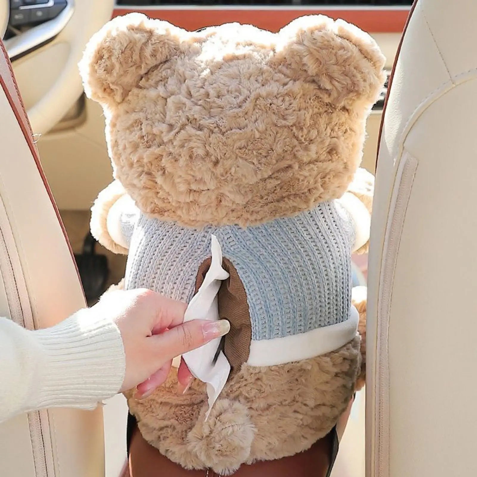 2-in-1 Car Tissue Box Vehicle Armrest trash Can Leakproof Plush Bear Tissue Holder And Trash Can car Storage car Interior Oasis Select
