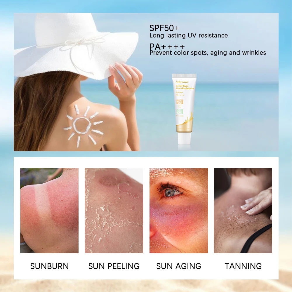 Lakerain SPF50+ Rice+Probiotics Sunscreen Skin Protection Refreshing Makeup Sunscreen Cream UV Resistance Facial Sunscreen New Oasis Select