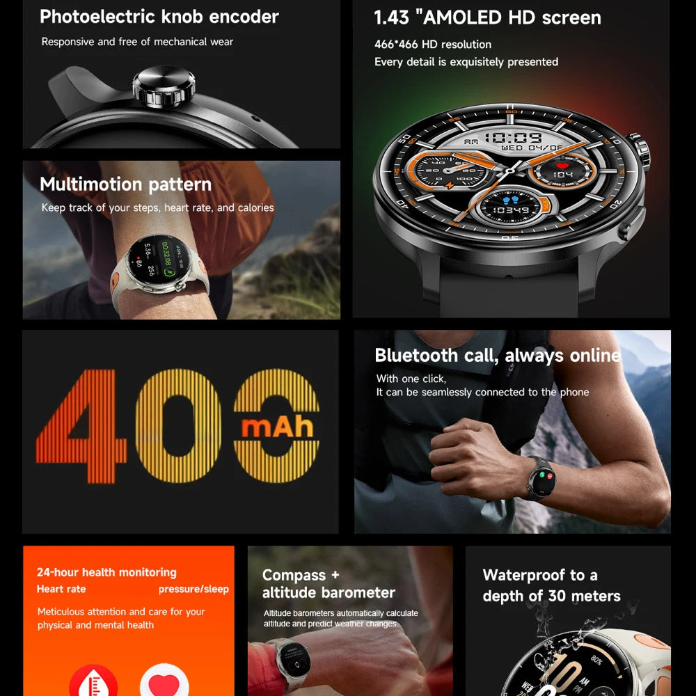 GPS Smart Watch Men Compass Women Amoled Display BT Call Outdoor Smartwatch Waterproof Sports Health Detection Altitude Pressure Oasis Select
