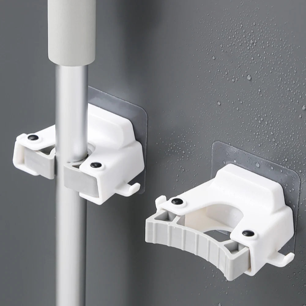 Punch-Free Wall-Mounted Mop Holder Rack with Hook | ABS Clamp Mop Holder Rack Oasis Select