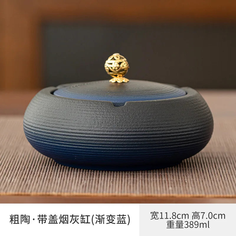 Creative Large Ashtray Household Ceramic Funnel Anti-fly Ash with Lid Office Ashtray Living Room Windproof Portable Ashtray Oasis Select C