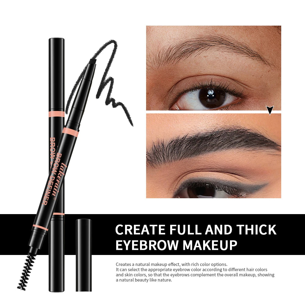Waterproof 2 In 1 Eyebrow Pencil DoHead Long-lasting Brown triangular-shaped pen tip Eyebrow 3 Colors Brown Pen Makeup Oasis Select