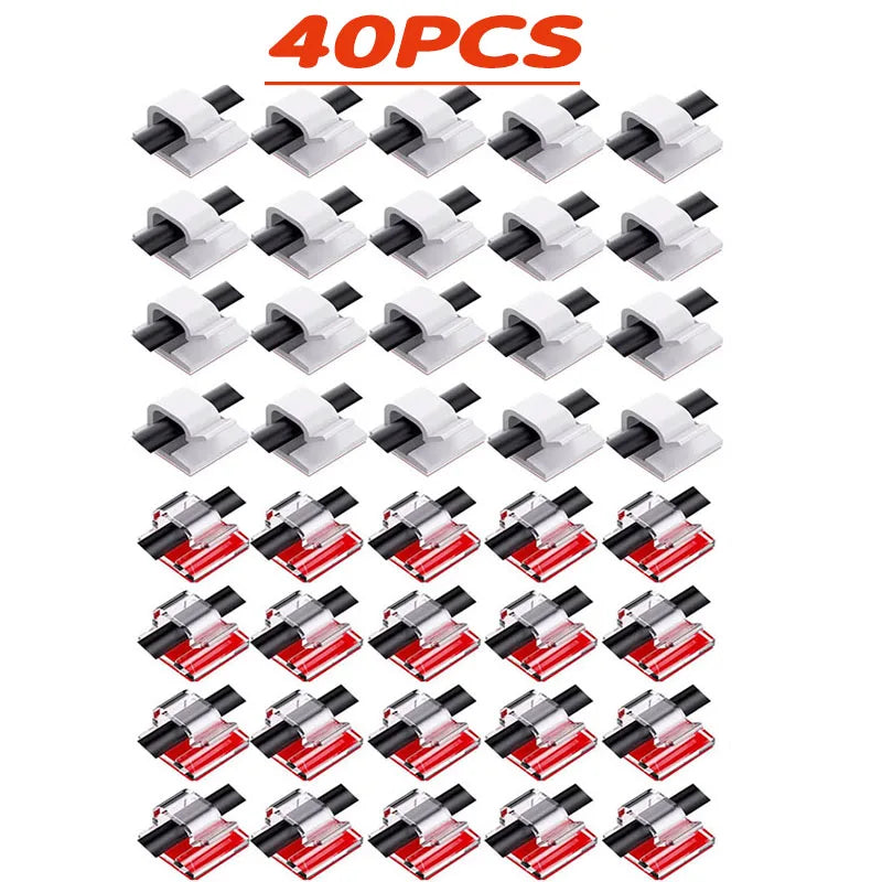 10/20/40pcs Cable Organizer Clips Cable Management Wire Manager Cord Holder Charging Data Line Bobbin Winder Wall Mounted Hook Oasis Select 40pcs-Mix 2