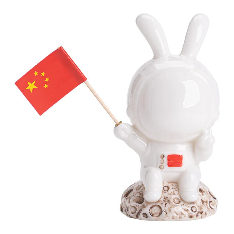 Ceramic Cute Space Rabbit Aromatherapy Burner Ornament for Home Indoor Tea Pet Jade Rabbit Incense Burner Incense Oasis Select