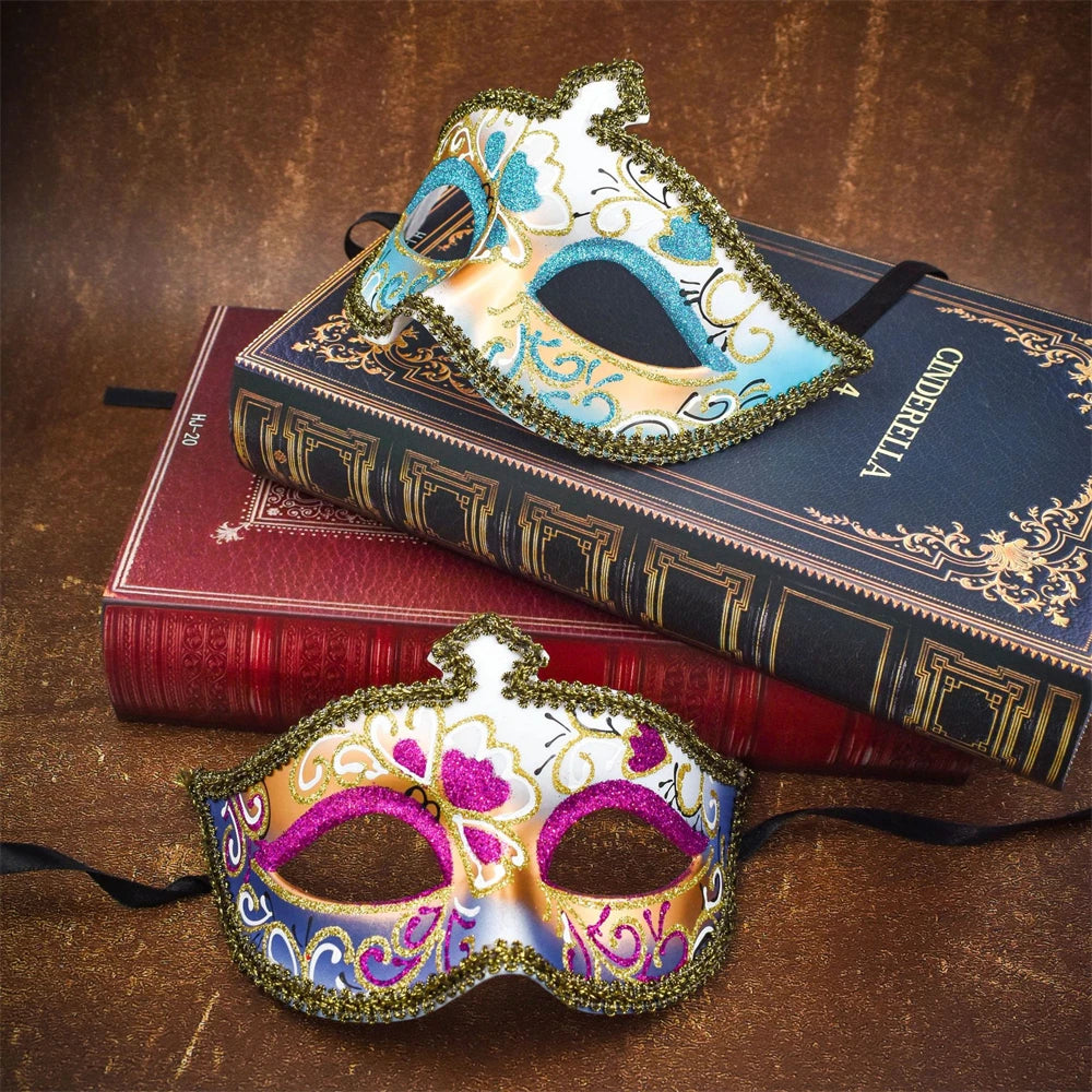 Party Bar Makeup Ball Half Face Men's Painted Gold Powder Mask Handmade Princess Mask Women's Handmade Dance Props Oasis Select