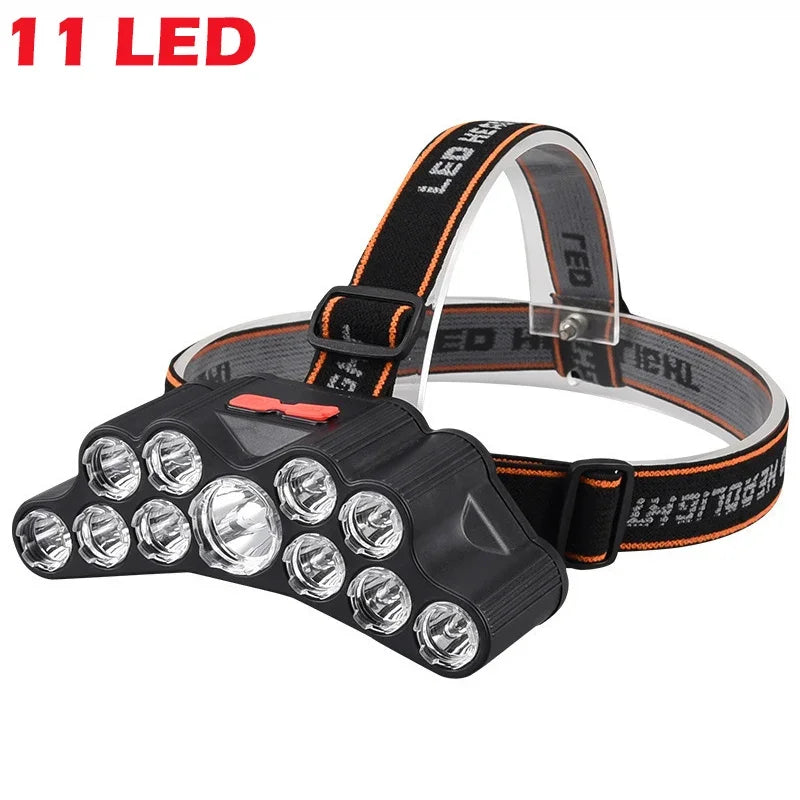 5/11 LED Headlamp Strong Light Head Lamp USB Rechargeable Headlight Built-in 18650 Battery Fishing Flashlight Outdoor Lantern Oasis Select 11 LED