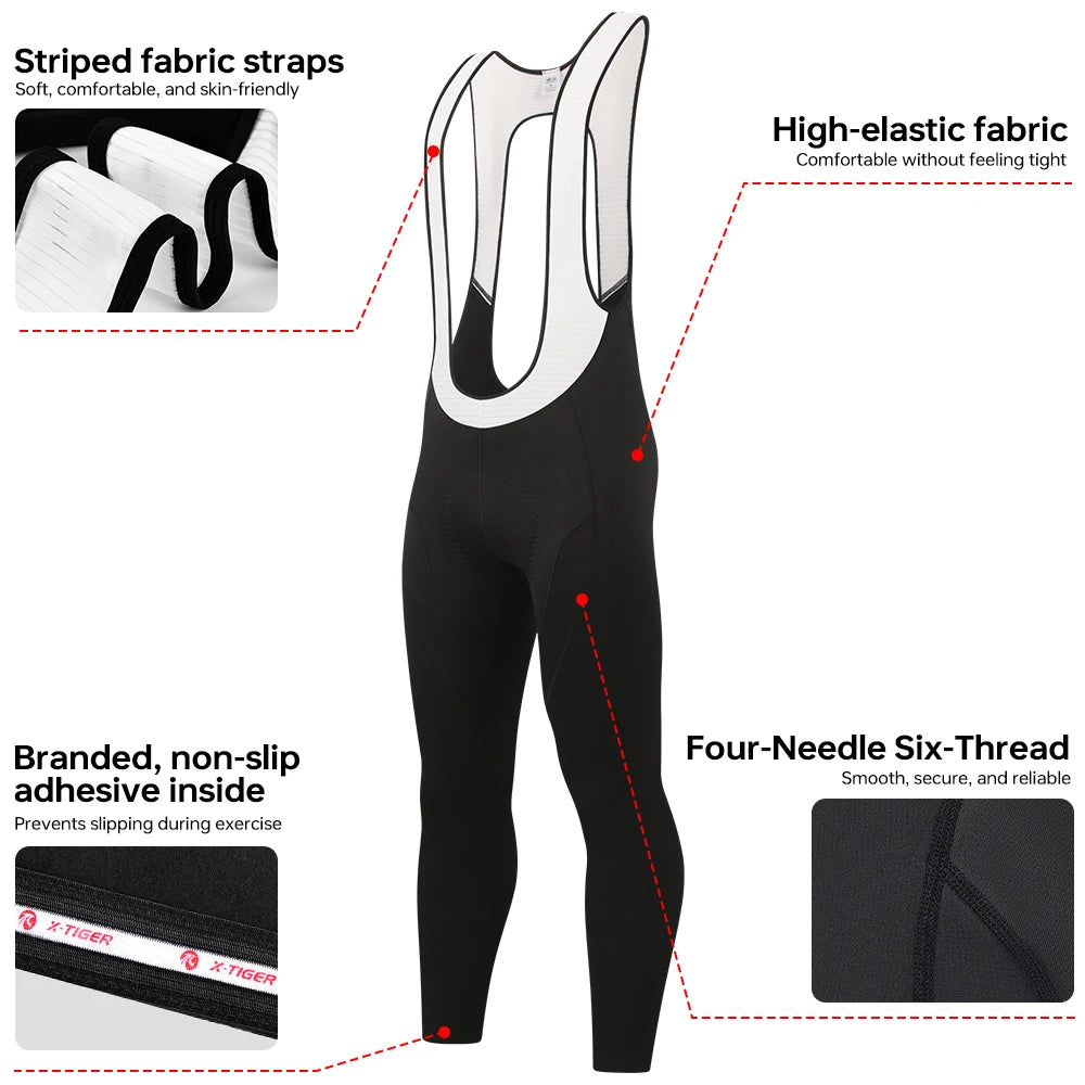 X-TIGER New Winter Men's Cycling Long Bibs Gel Padded Windproof Mountain Road Bike Pants Warm Comfortable Cycling Leggings Oasis Select