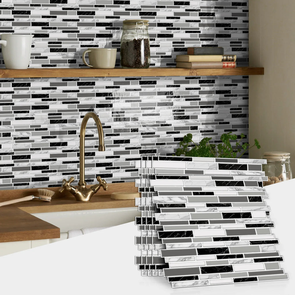 Classic Black And White Tile Marble Room Decoration Kitchen Living Room Waterproof Self-Adhesive Wall Sticker Detachable Oasis Select 1pcs