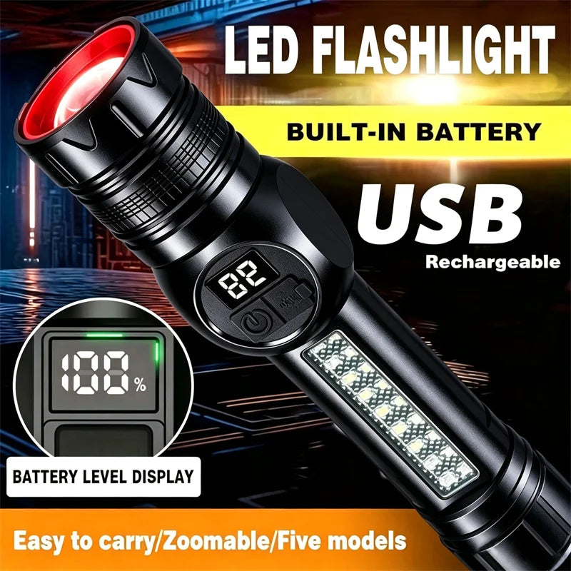 Mikenoon Tactical LED Flashlight – Zoom, USB-C, COB & Magnet