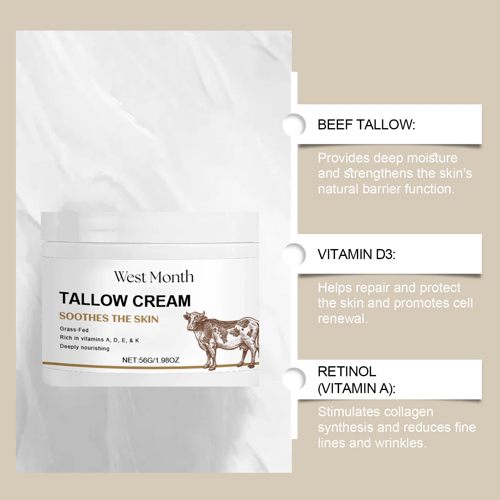 Tallow Face Cream Fade Fine Lines Lifting Firming Hydrating Smoothing Brighten Moisturizing Nourishing Balm Skin Care Oasis Select