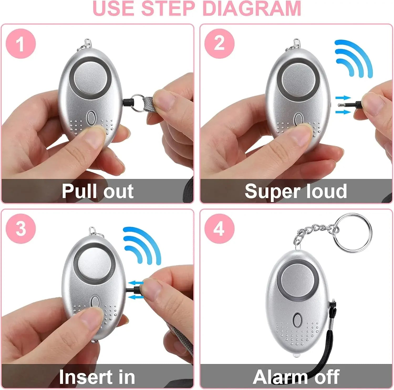 130DB Personal Security Alarm Emergency with LED Buckle Key Lights Emergency Safety Alarm for Women Men Children Elderly Oasis Select