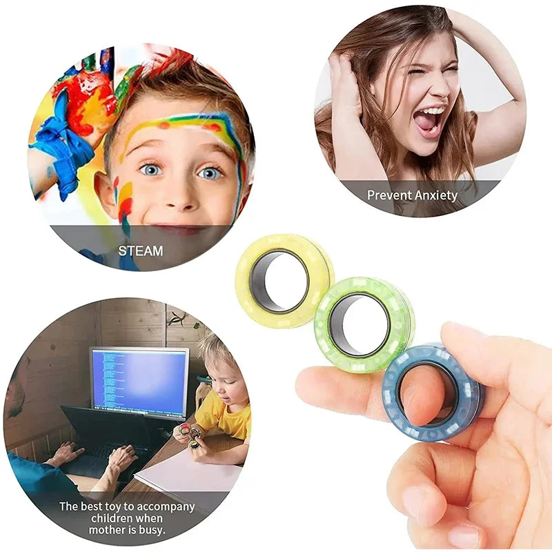 Magnetic Rings Fidget Toy Set Adult Fidget Magnets Spinner Rings Fidget Pack Great Gift for Adults Teens Kids (3PCS) Oasis Select