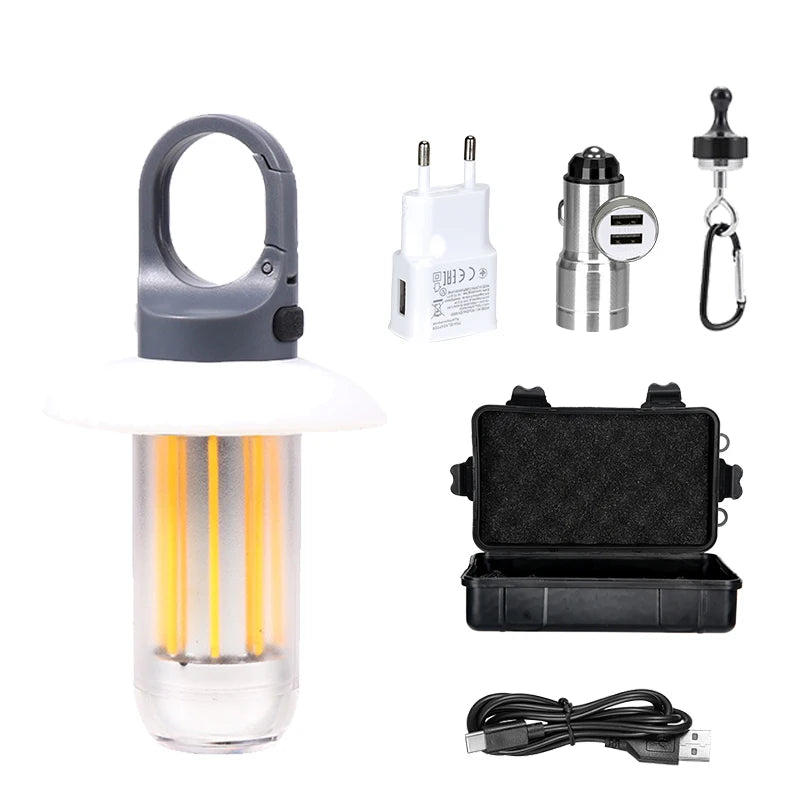 Powerful LED Flashlight USB Rechargeable 8 Tungsten Filament Camping Lantern Outdoor Portable Hook Tent Lamp Handheld Flashlight Oasis Select Set D