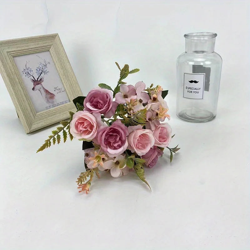 Heads pink Artificial Silk Rose Flowers Fake White Eucalyptus Peony Flower Bouquet, for Home Wedding Party Garden Decoration Oasis Select Light Pink