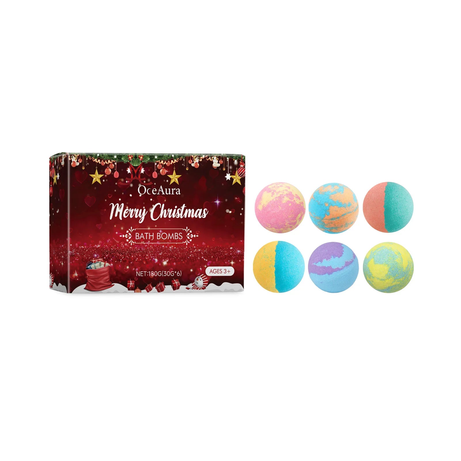 OceAura Christmas Bath Bombs Gift Set – Kids & Adults Bath Bombs Gift Set Oasis Select 6pcs boxed