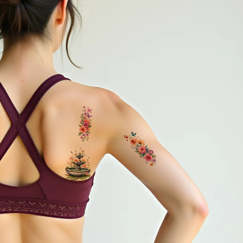 9-Piece Temporary Tattoo Stickers – Butterfly, Floral & Key