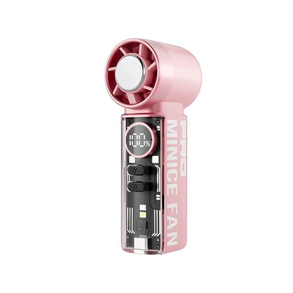 Lightweight Design Portable Handheld Fan Digital Display Ice Compress Rechargeable USB Fan Transparent Design Handheld Turbo Fan Oasis Select Pink