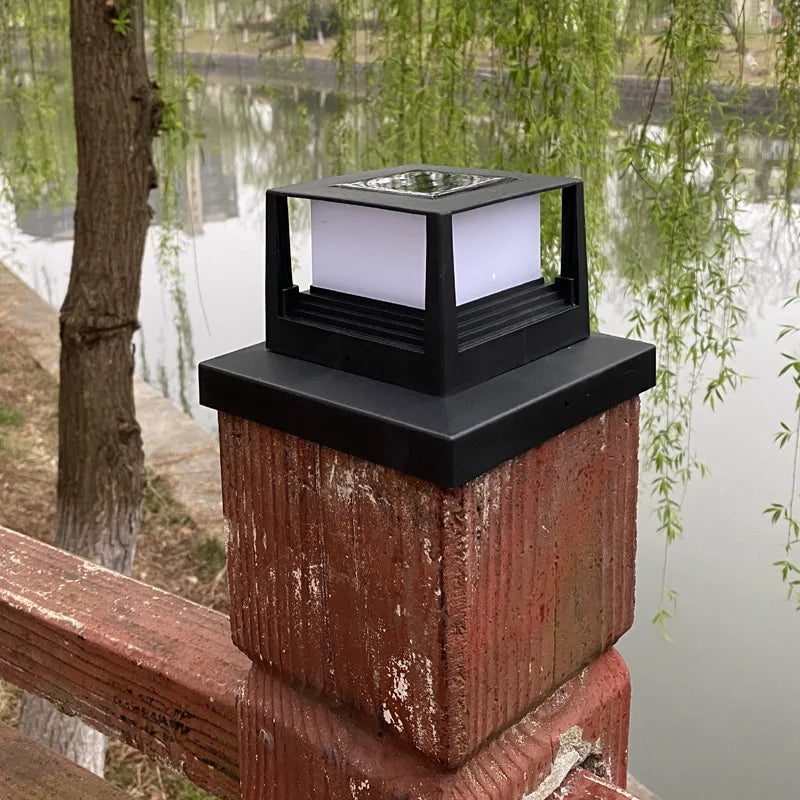 Outdoor Solar Column Head Lights - Square Wooden Post Cap Lamps for Garden Fence & Courtyard - Waterproof LED Yard Decor Oasis Select