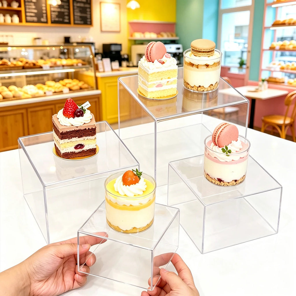 4/5/6/7/8pcs transparent acrylic 3D cube cake rack set for party dessert display ideal choice for party planners and sellers Oasis Select