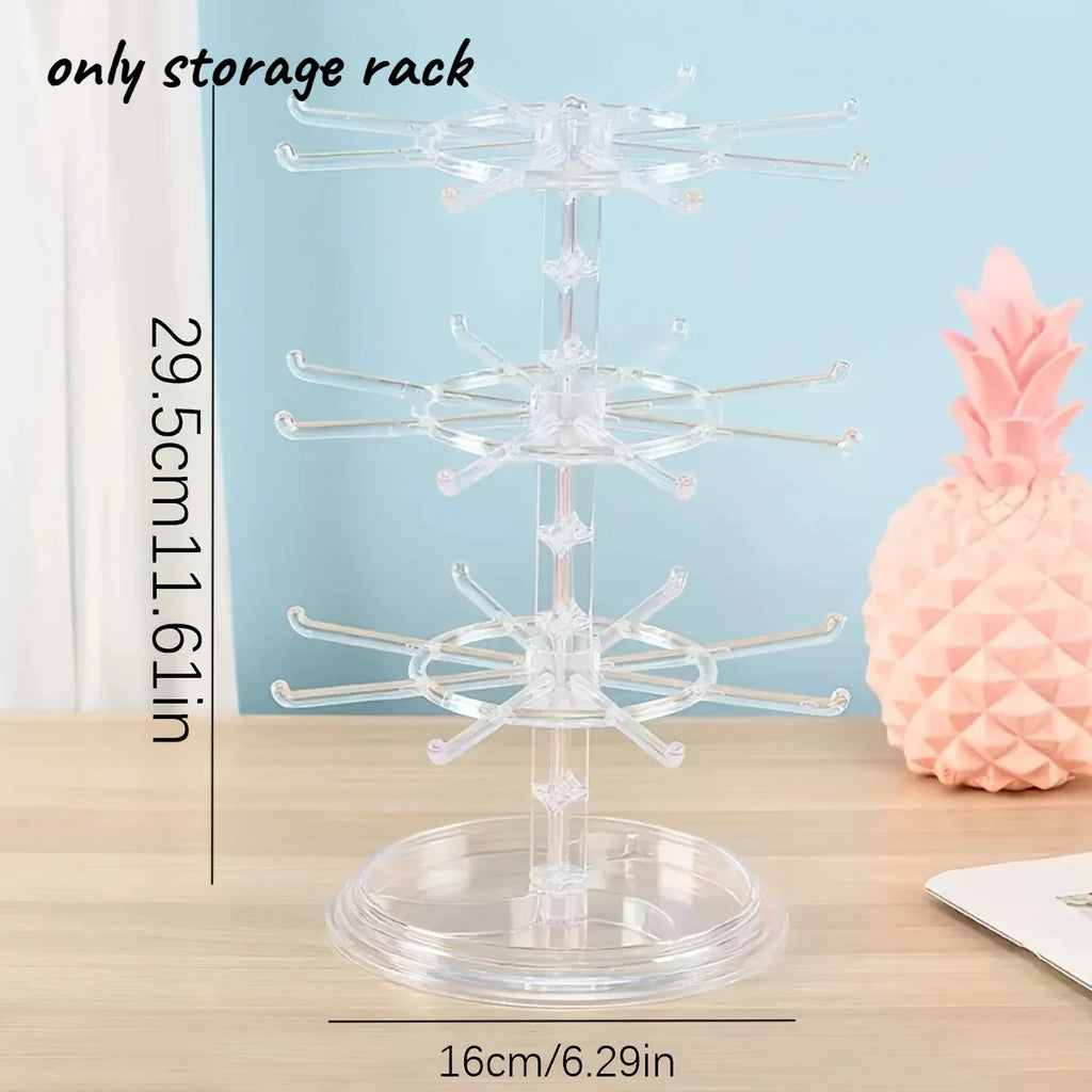 Rotating Earring Storage Rack Women's Earring Display Rack Bead Bracelet Hanging Necklace Hand Jewelry Box Oasis Select Transparent-3 layers