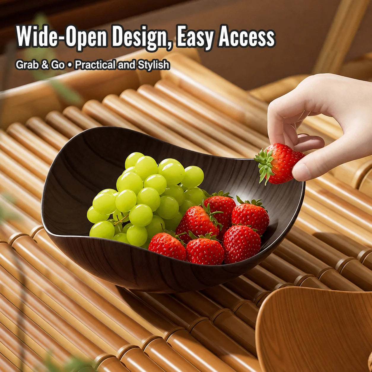 Triangular Fruit Bowl | Retro Wood Grain Snack Serving Platter