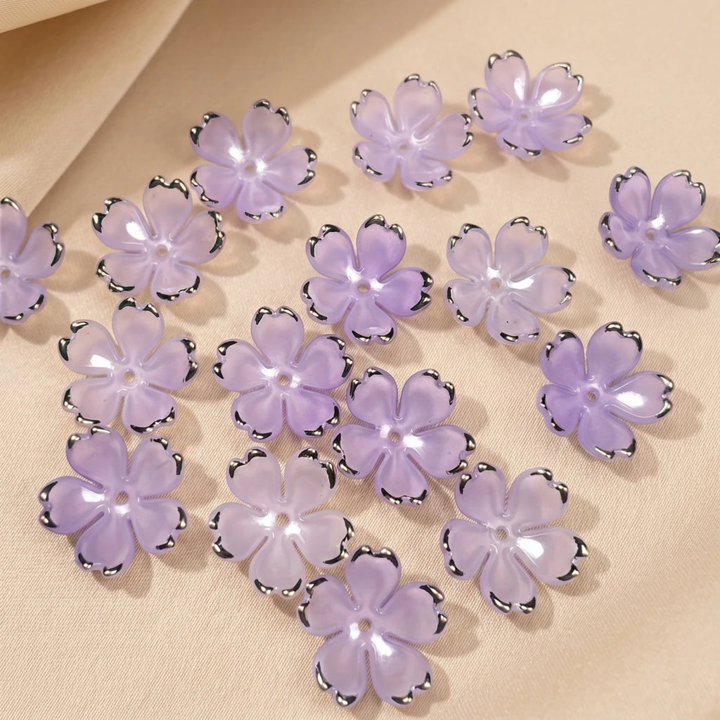 50pcs Colorful Cherry Blossom Beads 5-Petal Acrylic Flower Beads Mini Spacer Beads Hair Charms Christmas for Bracelets Earring Oasis Select 6