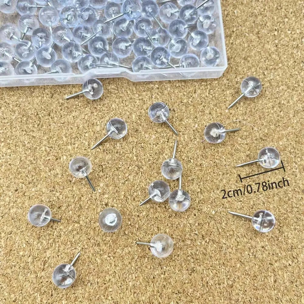 100pcs Push Pins, Map Thumb Tacks Steel Point and Transparent Plastic Round Head for Bulletin Board, Fabric Marking, Crafts Oasis Select