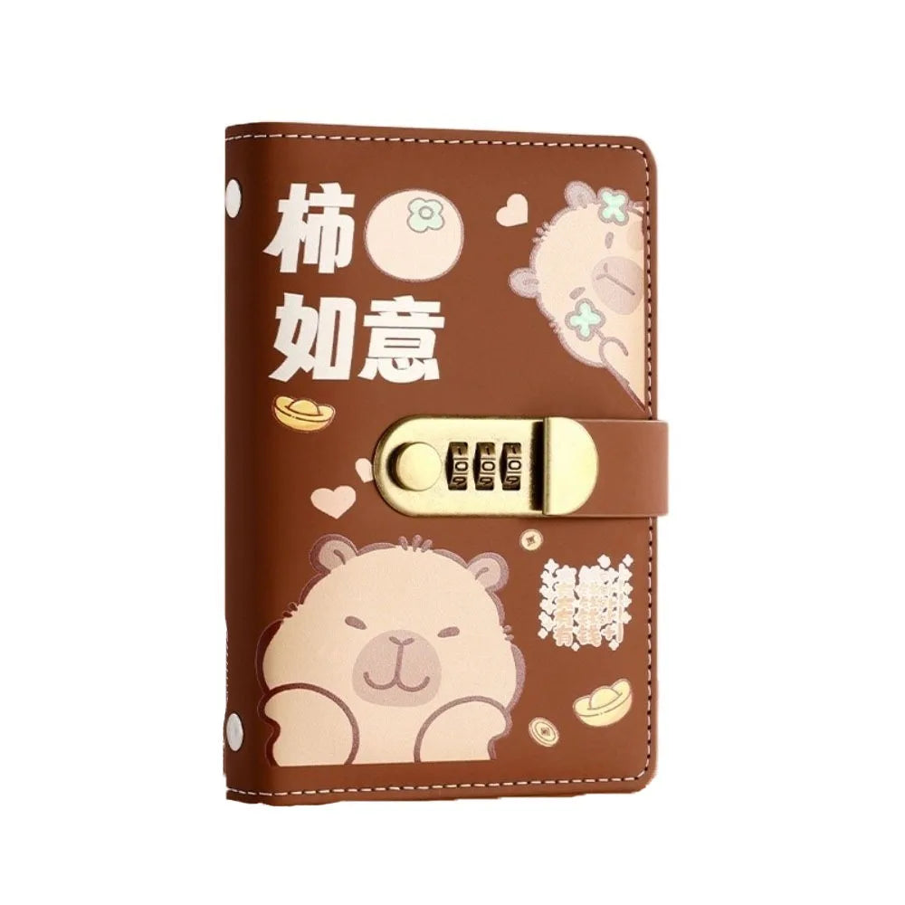 Cartoon Capybara Saving Money Binder PU Leather with Password Lock Planner Organizer Savings Handbook Cash Envelopes Oasis Select Style A Brown