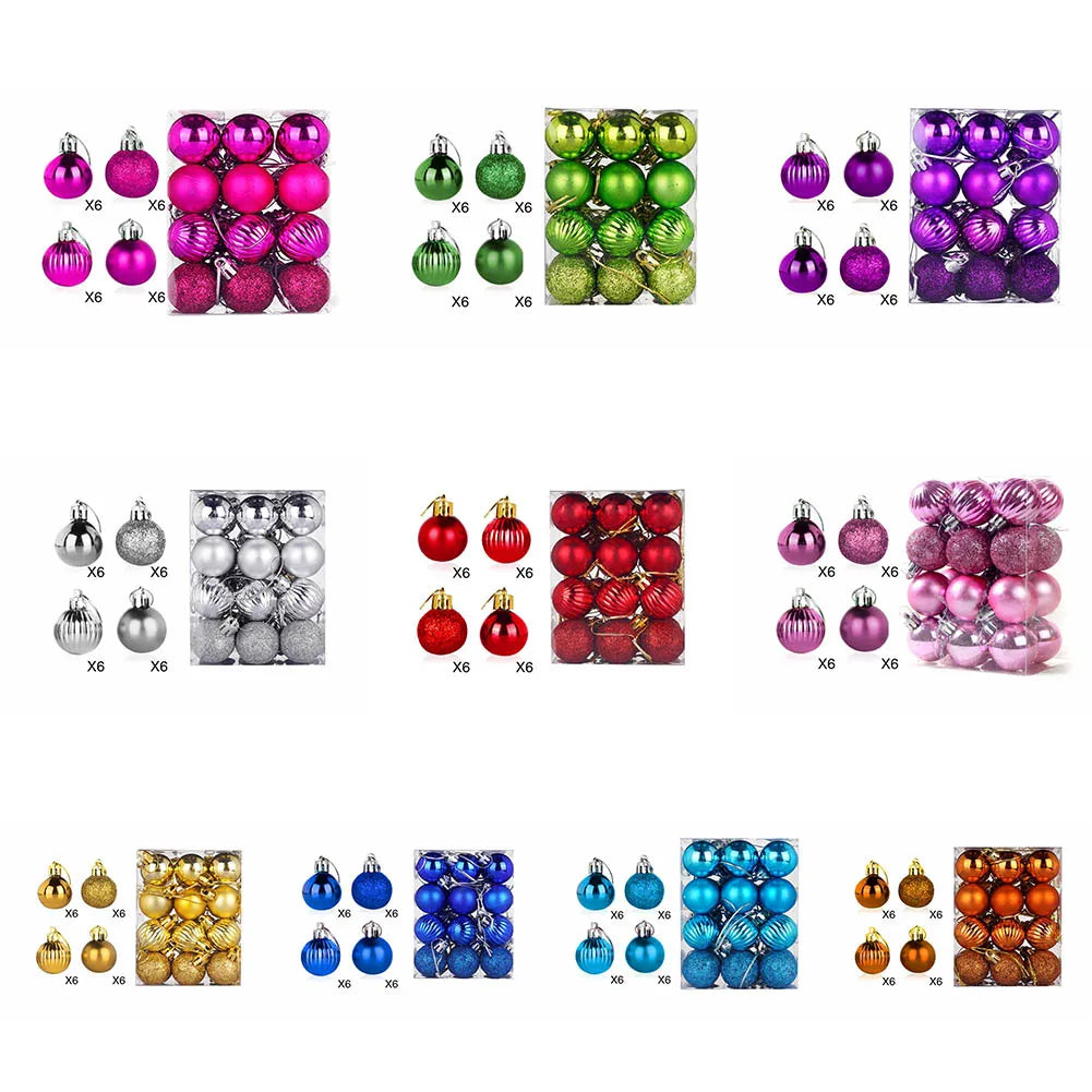 Decoration Christmas Baubles 24pcs set 30mm Christmas Tree Decoration Hanging Balls Ornament Party Home Decor Set