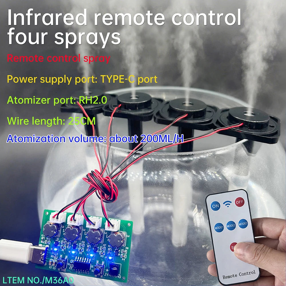 DC 5V RF infrared Remote Control 4 Spray Humidifier Module Atomization Control Board DIY Ultrasonic Atomizer Type C interface Oasis Select