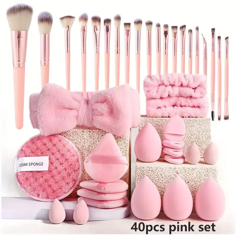 13/33pcs Professional Makeup Brush Set with Accessories for Combination Skin- Featuring Soft Brushes，Suitable for Beginners Oasis Select China Mainland 40pcs pink
