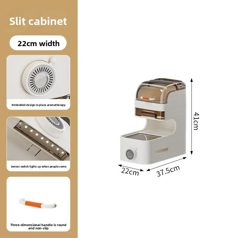 Multi-functional Drawer Type Crevice Cabinet, Kitchen Storage Rack, Bathroom, Narrow Slit With Light, Dust-proof Storage Cabinet Oasis Select 22cm-4-B