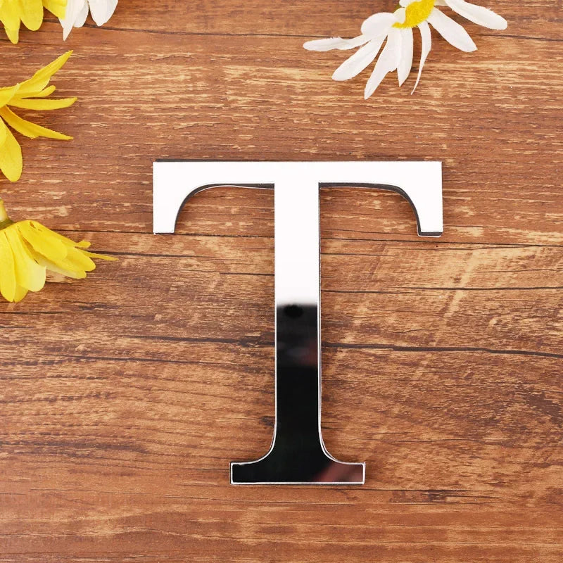 Silver Letter Acrylic 3D Mirror Wall Sticker Home Decor Alphabet Poster For Birthday Party Wedding Diy Wallpaper Peel & Stick Oasis Select T Silver