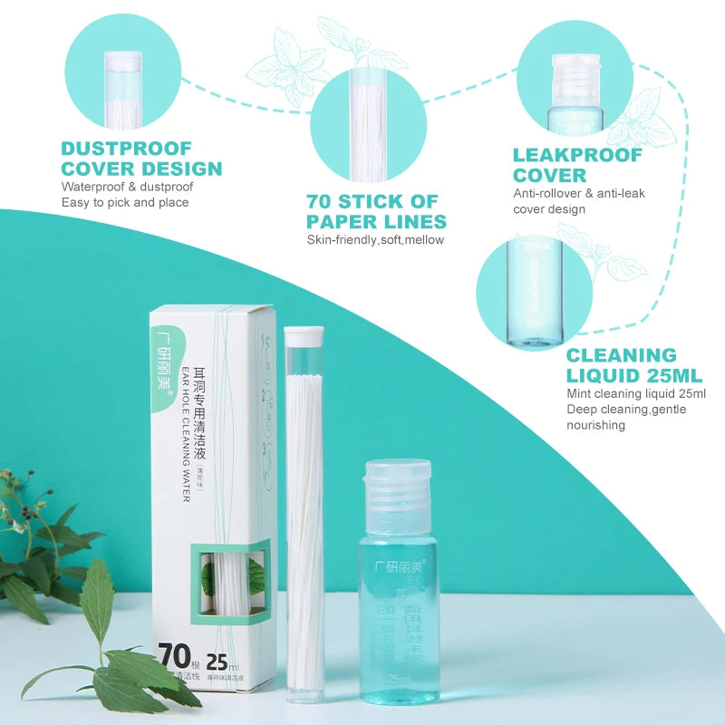 Ear Hole Cleaning Kit – Floss, Mint Solution & Odor Removal Ear Piercing Care Kit Oasis Select
