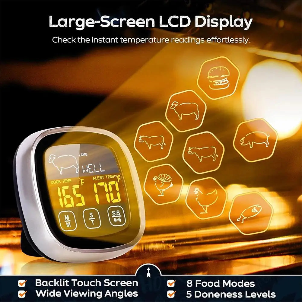 Digital Kitchen Thermometer Probe Touch Screen Meat Barbecue Food Temperature Measure Tool Steak BBQ Timer Cooking Tools 1PC Oasis Select