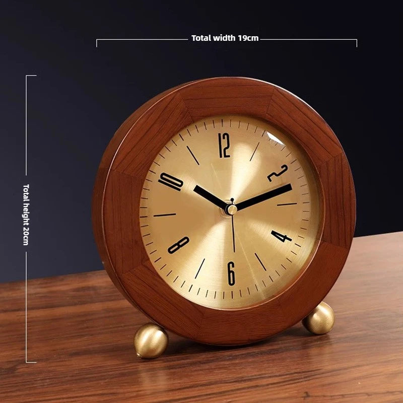 New Chinese-style Solid Wood Wall Clock TV Cabinet Bedside Clock Living Room Desktop Decoration Simple Quartz Desk Clock Oasis Select