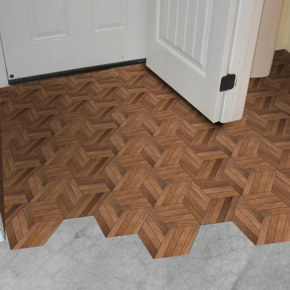 Walnut wood grain hexagonal wall sticker living room balcony waterproof and anti-skid self-adhesive floor sticker Oasis Select