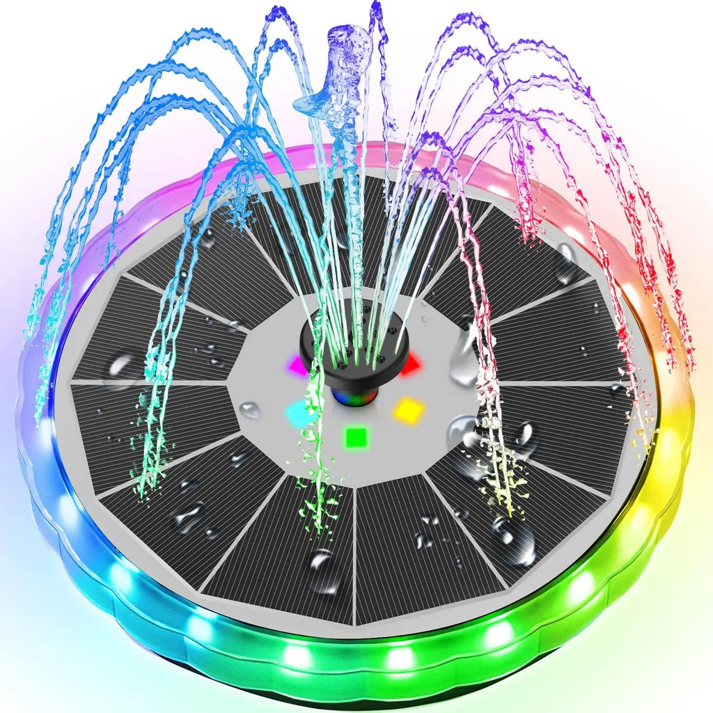 Solar Fountain with LED Lights Matte Panel, Built-in Battery Bird Bath Fountains Solar Power Pump for Pond, Outdoor,Garden,Pool Oasis Select with 60LED