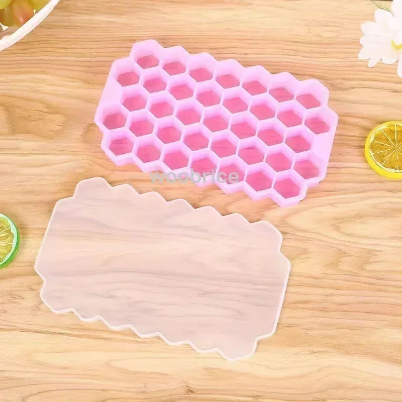 Ice Molds Silicone Honeycomb Hexagonal Template Popsicle Cube Mold Reusable BPA Free DIY Popsicle Mold Ice Cube Trays Oasis Select Pink 1PCS-37Cube